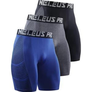 imageNELEUS Mens Compression Shorts Pack of 36086 BlackGreyBlue 3 Pack