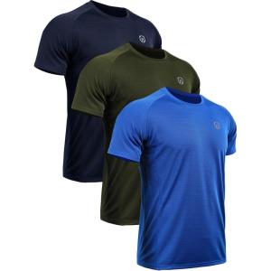 imageNELEUS Mens Dry Fit Mesh Athletic Shirts5033 3 Packblue olive Green navy Blue