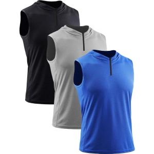 imageNeleus Mens Running Tank Tops 3 Pack Sleeveless Workout Athletic Shirts with Hoods5099 BlackGreyBlue 3 Pack