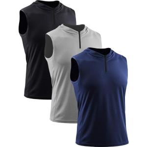 imageNeleus Mens Running Tank Tops 3 Pack Sleeveless Workout Athletic Shirts with Hoods5099 BlackGreyNavy Blue 3 Pack