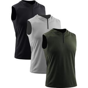 imageNeleus Mens Running Tank Tops 3 Pack Sleeveless Workout Athletic Shirts with Hoods5099 BlackGreyOlive Green 3 Pack