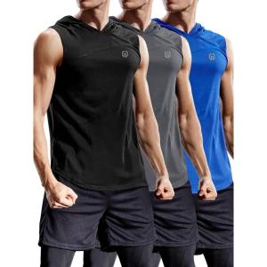 imageNELEUS Dry Fit Workout Athletic Muscle Tank Top Running Shirts with Hoods5036 3 Packblack blue grey