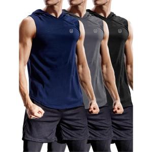 imageNELEUS Dry Fit Workout Athletic Muscle Tank Top Running Shirts with Hoods5036 3 Packblack navy Blue grey