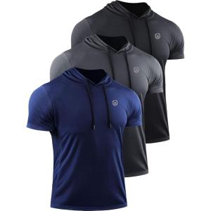 imageNELEUS Dry Fit Workout Athletic Muscle Tank Top Running Shirts with Hoods5084 BlackGreyNavy Blue 3 Pack
