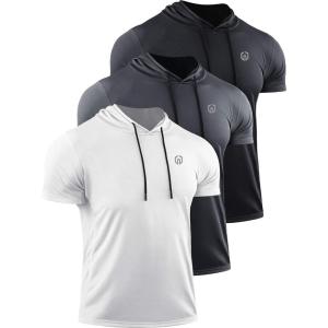 imageNELEUS Dry Fit Workout Athletic Muscle Tank Top Running Shirts with Hoods5084 BlackGreyWhite 3 Pack