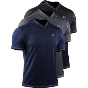 imageNELEUS Dry Fit Workout Athletic Muscle Tank Top Running Shirts with Hoods5118 BlackGreyNavy Blue 3 Pack