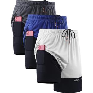 imageNELEUS Mens 2 in 1 Running Shorts with LinerDry Fit Workout Shorts with Pockets6094 WhiteGreyBlue 3 Pack