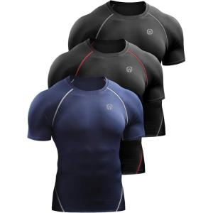 imageNELEUS Mens Compression Baselayer Athletic Workout T Shirts5022 BlackgreyBlackredNavy Blue