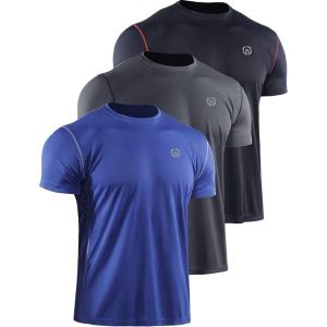 imageNELEUS Mens Dry Fit Athletic Running ShirtZ027 BlackGreyBlue 3 Pack
