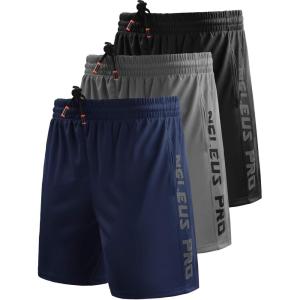 imageNELEUS Mens Lightweight Workout Athletic Shorts with Pockets6056 BlackGreyNavy Blue 3 Pack