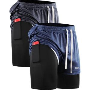 imageNELEUS Mens Lightweight Workout Athletic Shorts with Pockets6071 Dark Greyblack dark Blue 2 Pack