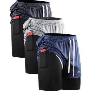 imageNELEUS Mens Lightweight Workout Athletic Shorts with Pockets6071 Dark Greyblack dark Blue light Grey 3 Pack
