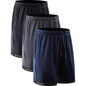 imageNELEUS Mens Lightweight Workout Athletic Shorts with Pockets6095 BlackGreyNavy Blue 3 Pack