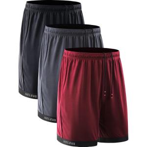 imageNELEUS Mens Lightweight Workout Athletic Shorts with Pockets6095 BlackGreyRed 3 Pack