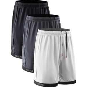 imageNELEUS Mens Lightweight Workout Athletic Shorts with Pockets6095 BlackGreyWhite 3 Pack