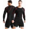 imageNELEUS Mens 3 Pack Dry Fit Long Sleeve Compression Shirts Workout Running Shirts5030 BlackRed StripeGreen Stripe 3 Pack