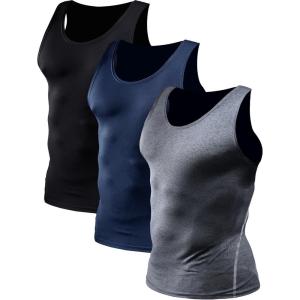 imageNELEUS Mens 3 Pack Athletic Compression Under Base Layer Sport Tank Top01 3 Packnavy Blue grey black