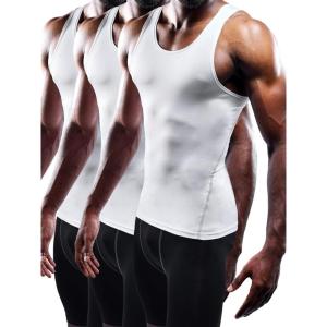 imageNELEUS Mens 3 Pack Athletic Compression Under Base Layer Sport Tank Top01 3 Packwhite