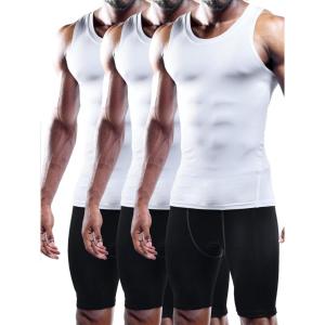 imageNELEUS Mens 3 Pack Dry Fit Compression Tank Top802 3 PackwhiteWhiteWhite