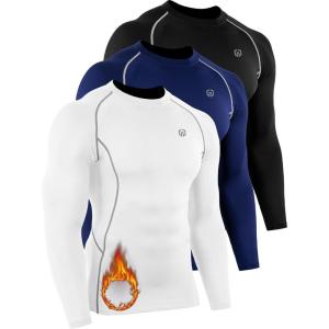imageNELEUS Mens 3 Pack Dry Fit Long Sleeve Compression Shirts Workout Running Shirts5030 Black navy Blue  White 3 Pack