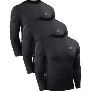imageNELEUS Mens 3 Pack Dry Fit Long Sleeve Compression Shirts Workout Running ShirtsZ023 BlackBlackBlack