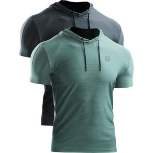 imageNELEUS Mens Dry Fit Performance Athletic Shirt with Hoods5063 2 Pack slate GreyLight Green