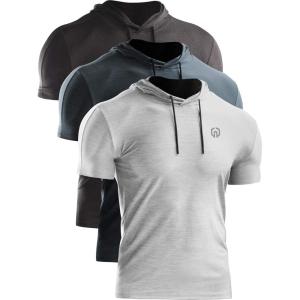 imageNELEUS Mens Dry Fit Performance Athletic Shirt with Hoods5063 3 Pack black GreySlate GrayLight Grey