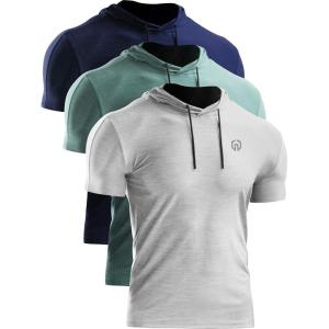 imageNELEUS Mens Dry Fit Performance Athletic Shirt with Hoods5063 3 Pack navyLight GreenLight Grey