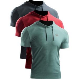 imageNELEUS Mens Dry Fit Performance Athletic Shirt with Hoods5063 3 Pack slate GrayRedLight Green