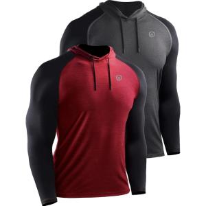imageNELEUS Mens Running Shirt Long Sleeve Workout Shirts with Hoods5102 2 Pack dark GreyRed
