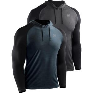 imageNELEUS Mens Running Shirt Long Sleeve Workout Shirts with Hoods5102 2 Pack dark GreySlate Grey