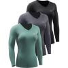 imageNELEUS Womens 3 Pack Compression Shirts Long Sleeve Yoga Athletic Running T ShirtVneck BlackBlackish GreenGrey 3 Pack