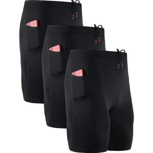 imageNELEUS Mens 3 Pack Running Compression Shorts with Pockets6072 BlackBlackBlack 3 Pack