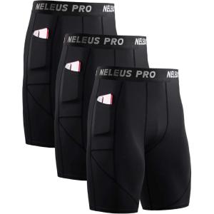 imageNELEUS Mens 3 Pack Running Compression Shorts with Pockets6082 BlackBlackBlack 3 Pack