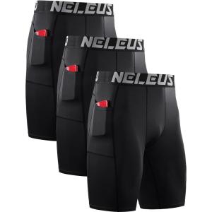imageNELEUS Mens 3 Pack Running Compression Shorts with Pockets6087 BlackBlackBlack 3 Pack