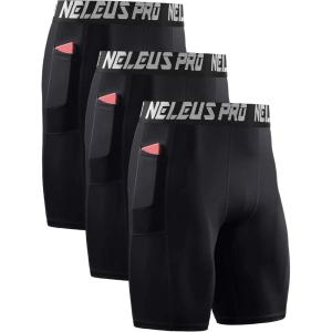 imageNELEUS Mens Compression Short with Pocket Dry Fit Yoga Running Shorts Pack of 36063 BlackBlackBlack 3 Pack