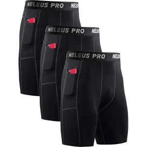 imageNELEUS Mens Compression Short with Pocket Dry Fit Yoga Running Shorts Pack of 36081 BlackBlackBlack 3 Pack