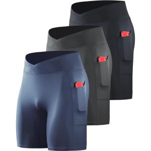 imageNELEUS Mens Compression Short with Pocket Dry Fit Yoga Running Shorts Pack of 36115 BlackGreyNavy Blue  3 Pack