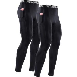 imageNELEUS Mens Dry Fit Compression Baselayer Pants Running Tights Leggings with Phone Pocket6069 BlackBlack 2 Pack