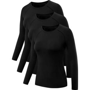 imageNELEUS Womens 3 Pack Compression Shirts Long Sleeve Yoga Athletic Running T Shirt8021 3 Pack Black