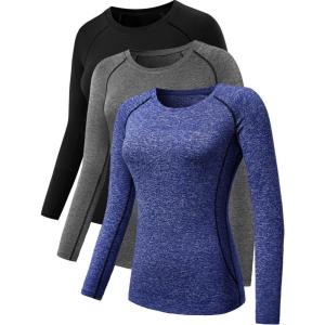 imageNELEUS Womens 3 Pack Compression Shirts Long Sleeve Yoga Athletic Running T Shirt8021black grey blue