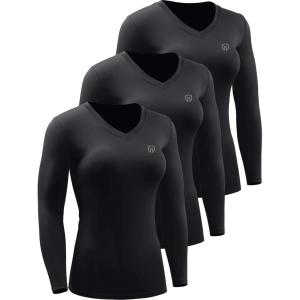 imageNELEUS Womens 3 Pack Compression Shirts Long Sleeve Yoga Athletic Running T ShirtVneck BlackBlackBlack 3 Pack