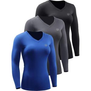 imageNELEUS Womens 3 Pack Compression Shirts Long Sleeve Yoga Athletic Running T ShirtVneck BlackGreyBlue 3 Pack