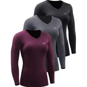 imageNELEUS Womens 3 Pack Compression Shirts Long Sleeve Yoga Athletic Running T ShirtVneck BlackGreyRed 3 Pack