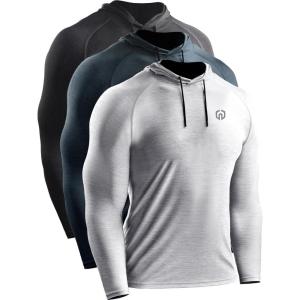 imageNELEUS Mens Dry Fit Athletic Shirt Workout Running Long Sleeve Shirts with Hoods5071 Dark GreyLight GreySlate Grey 3 Pack