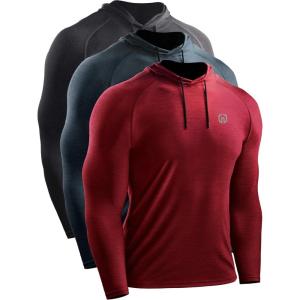 imageNELEUS Mens Dry Fit Athletic Shirt Workout Running Long Sleeve Shirts with Hoods5071 Dark GreySlate GreyRed 3 Pack