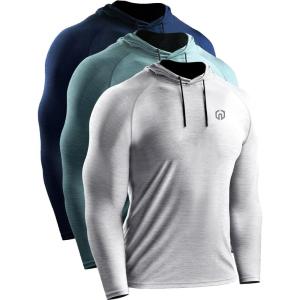imageNELEUS Mens Dry Fit Athletic Shirt Workout Running Long Sleeve Shirts with Hoods5071 NavyLight GreyLight Green 3 Pack
