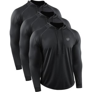 imageNELEUS Mens Dry Fit Athletic Shirt Workout Running Long Sleeve Shirts with Hoods5147 BlackBlackBlack 3 Pack