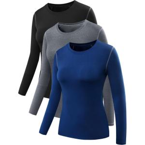 imageNELEUS Womens 3 Pack Athletic Compression Long Sleeve T Shirt Dry Fit03 3 Pack Black grey blue