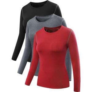 imageNELEUS Womens 3 Pack Athletic Compression Long Sleeve T Shirt Dry Fit03 3 Pack Black grey red